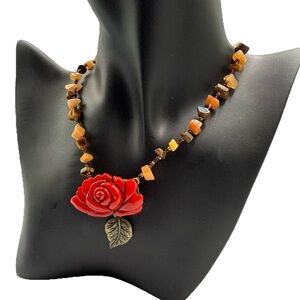 Red Rose Beaded Necklace